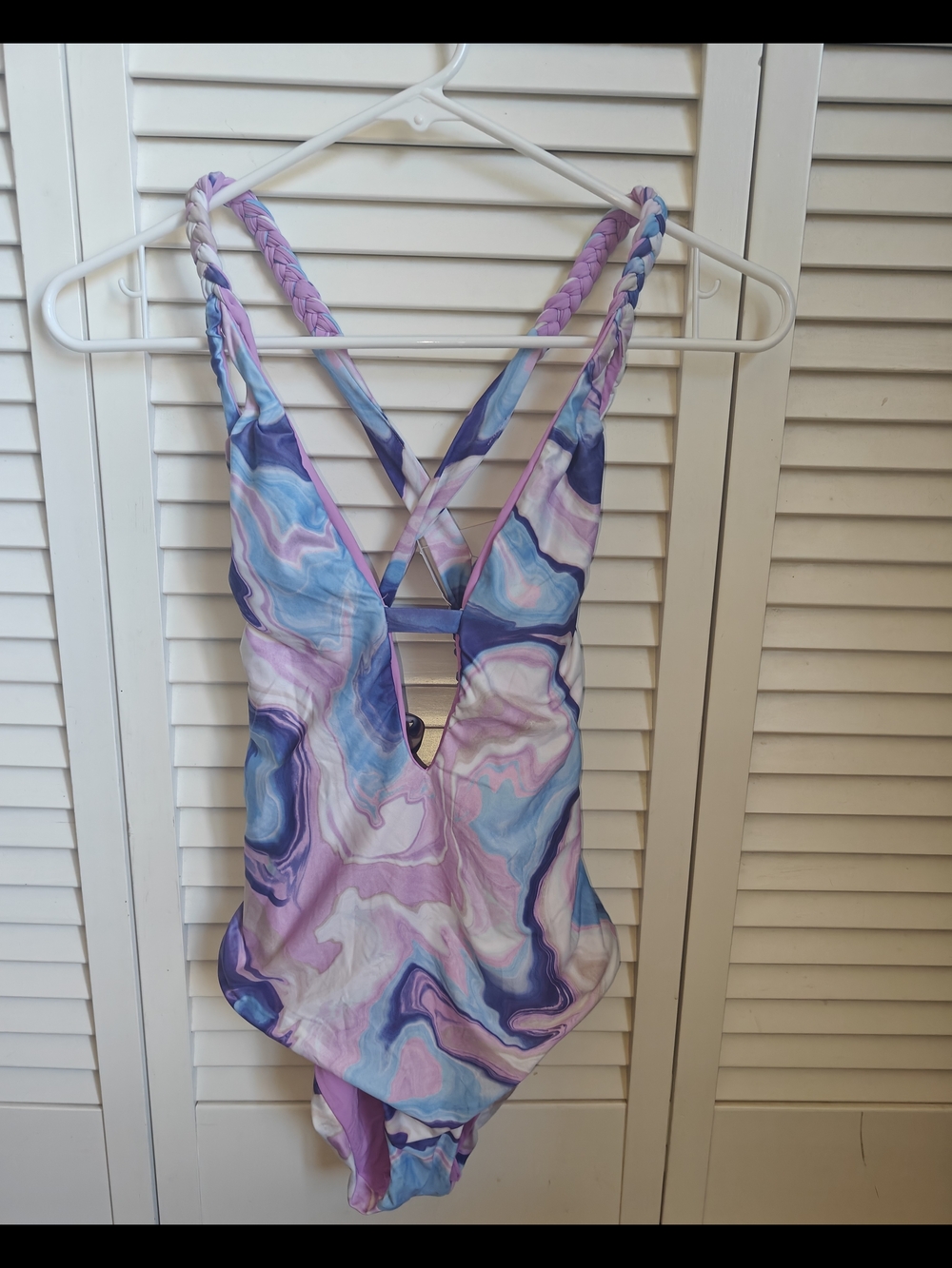 Becca by Rebecca Virtue Blue Agate Skylar Braided Plunge One-Piece M
